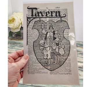 Rustic Tavern Wall Art Vintage Dictionary Page Decor Medieval Pub Handmade
